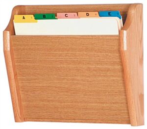 14”w Hanging File Holder, Single Pocket, Wall Mount, Slanted Front - Light Oak