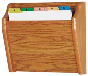 14”w Hanging File Holder, Single Pocket, Wall Mount, Slanted Front - Medium Oak