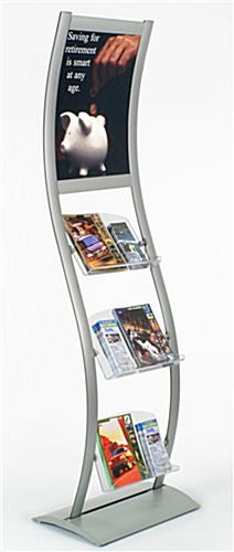 18 x 24 Poster Floor Stand with Literature Holders, 4"/8.5"w, Curved - Silver