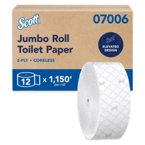 Scott Professional Coreless High-Capacity Jumbo Roll Toilet Paper, Bulk (07006), 2-Ply, Elevated Design, Septic Safe, White (12 Rolls at 1,150' Each, 13,800'/Case)