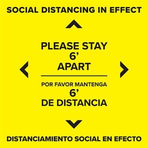 24 x 24 Pre-Printed Floor Decal for Crowd Control, Bilingual 6 FT Apart - Yellow