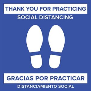 24 x 24 Pre-Printed Floor Decal with Social Distancing Message, Bilingual - Blue