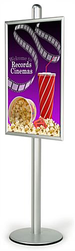 24 x 36 Poster Stand, Snap Open, 8 Feet Tall, Round Base - Silver