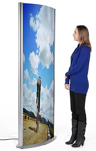27 x 77 Poster Stand for Floor, Illuminated, Double Sided, Curved - Silver