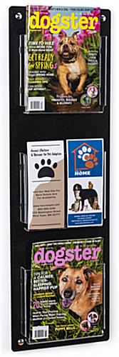 3-Tiered Acrylic Magazine Wall Rack, 4/8.5"w, 3-6 Pockets - Black