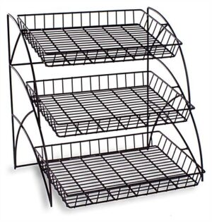3-Tiered Wire Rack Display, Tabletop, 18"w Open Shelves - Black