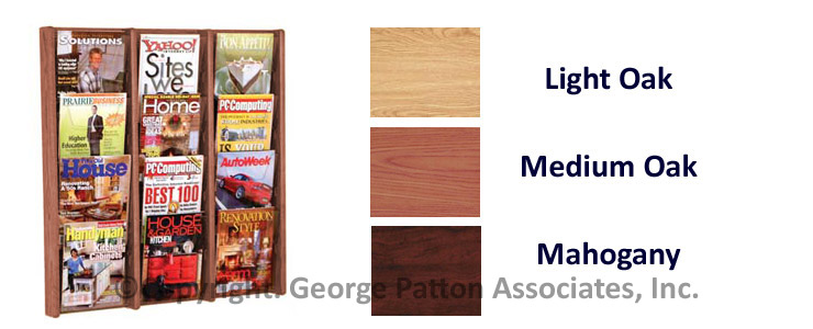 4-Tiered Wood Literature Wall Rack, 4"/8.5"w, 12-24 Pockets - Mahogany