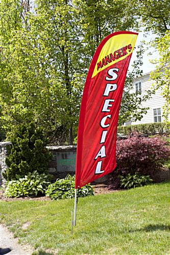 8' Real Estate Feather Flag w/ Ground Spike MANAGER'S SPECIAL Message - Red