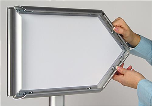 8.5 x 11 Arrow Sign Stand for Floor, Snap Open, Double Sided - Silver - Image 3