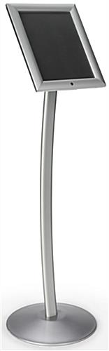 8.5 x 11 Outdoor Menu Floor Stand, Locking Snap Open Frame, Curved Post - Silver - Image 2
