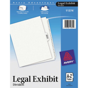 Avery Letter Exhibit Side Divider, White, A-Z Tab Set, 6 Sets