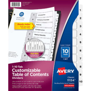 Avery Ready Index Durable Table of Contents Divider, White, 1-10 Tab Set, 6 Sets
