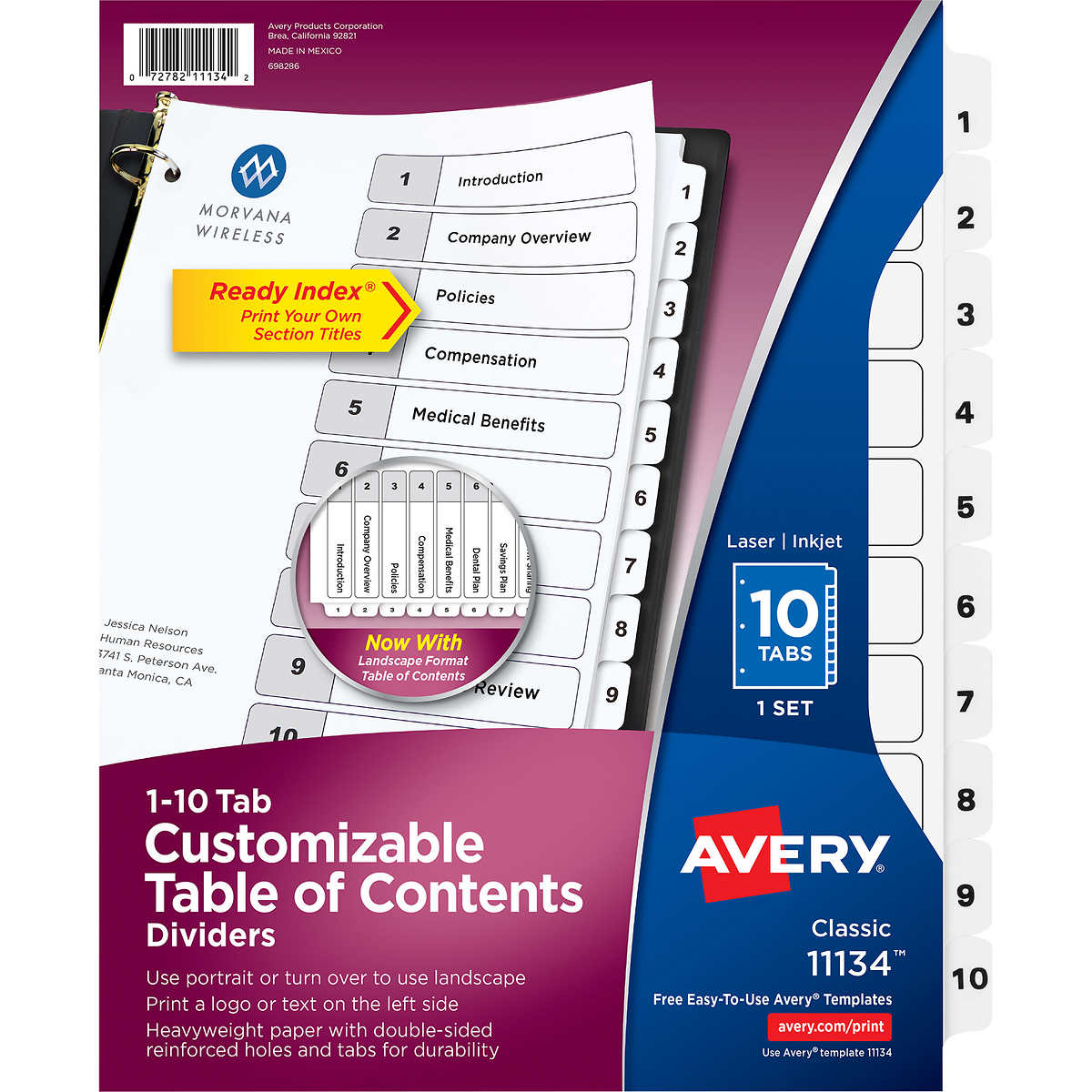 Avery Ready Index Durable Table of Contents Divider, White, 1-10 Tab Set, 6 Sets