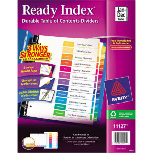 Avery Ready Index Durable Table of Contents, White, January-December Set, 6 Sets