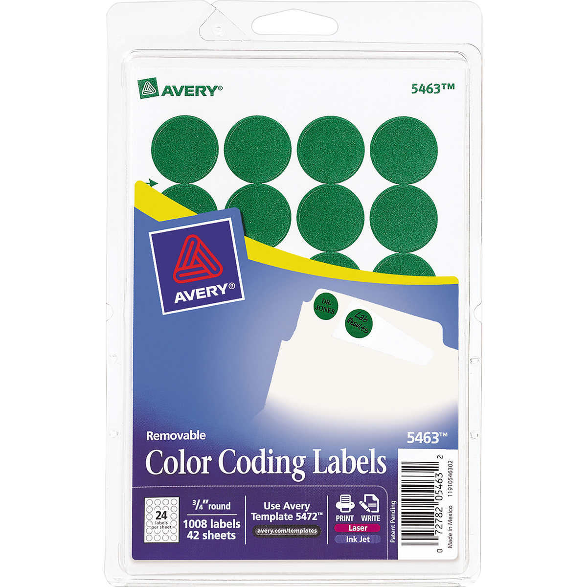Avery Removable Color-Coding Labels, Green, 3/4" Diameter, 3024 Labels