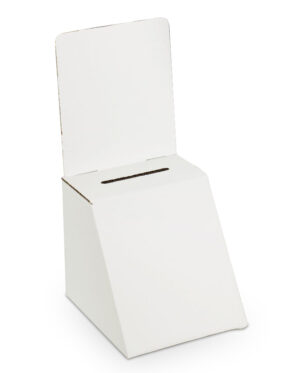Cardboard Ballot Box, Removable Header, 5 x 7 Slanted Front - White