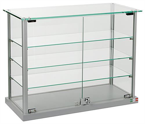Countertop Display Case w/ Clear Glass Top & (3) Shelves, (2) Locking Door - Silver