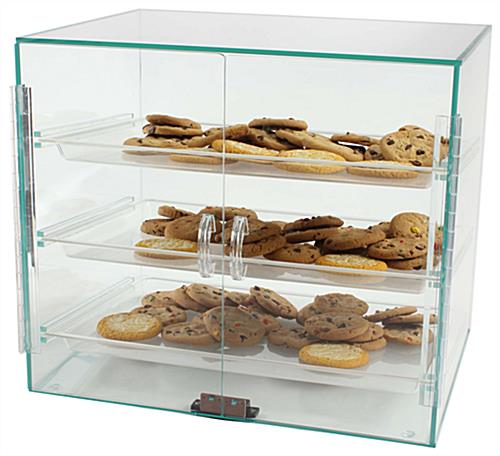 Food Display Case with (3) Plastic Removable Trays - Green Acrylic - Image 2