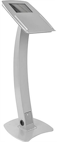 iPad Podium Stand, Locking Enclosure, Ledge for Speaker's Notes, Power Cable - Silver