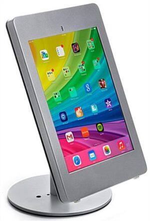 iPad Pro Adjustable Desktop Stand, Locking Enclosure w/ Covered Home Button - Silver