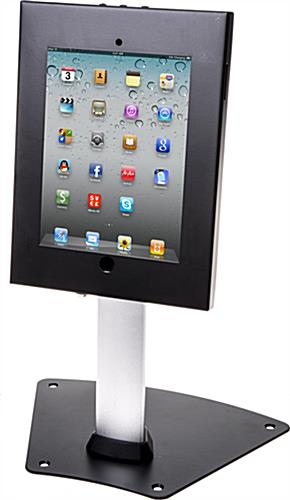 iPad Stand for Tabletop, Locking Enclosure with Tilting Bracket - Black & Silver
