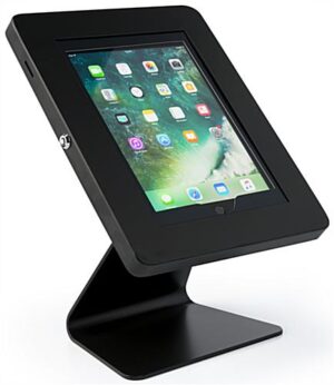 iPad Tablet Counter Stand, Foam Padding, Locking & Rotating Enclosure - Black