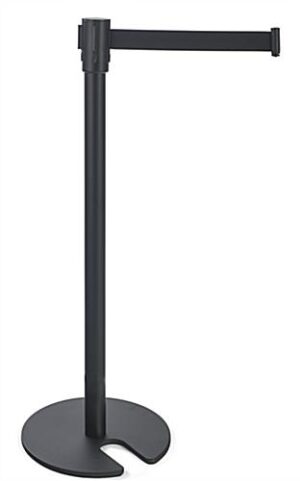 QueuePole.Economy 41" Stanchion Post with 6.5' Retractable Belt, Stackable - Black