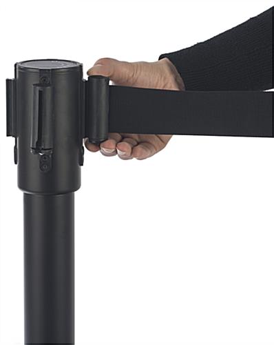 QueuePole.Economy 41" Stanchion Post with 6.5' Retractable Belt, Stackable - Black - Image 7
