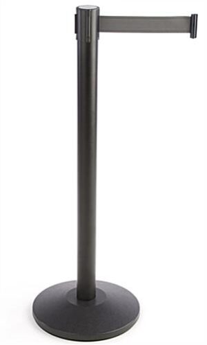 QueuePole.Economy 41.5" Black Stanchion Post with 6.5' Gray Retractable Belt
