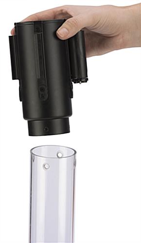 QueuePole.Economy 41.5" Clear Stanchion Post with 6.5' Blue Retractable Belt - Image 3