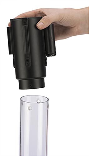 QueuePole.Economy 41.5” Clear Stanchion Post with 6.5’ Red Belt & Custom Graphic - Image 2