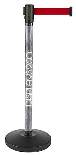 QueuePole.Economy 41.5” Clear Stanchion Post with 6.5’ Red Belt & Custom Graphic