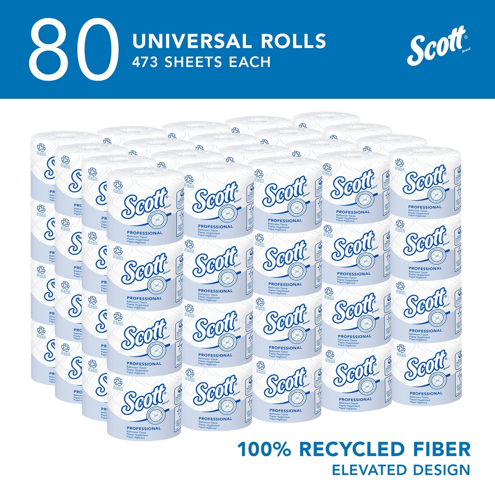 Scott Professional 100% Recycled Fiber Standard Roll Bulk Toilet Paper (13217), 2-Ply, Elevated Design, White, Individually Wrapped (80 Rolls of 473 Sheets, 37,840 Sheet Total) - Image 2
