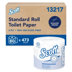 Scott Professional 100% Recycled Fiber Standard Roll Bulk Toilet Paper (13217), 2-Ply, Elevated Design, White, Individually Wrapped (80 Rolls of 473 Sheets, 37,840 Sheet Total)