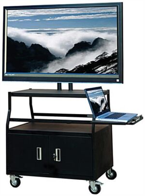 TV Cart with Mount for Monitors up to 55", with Storage Cabinet & Laptop Tray - Black