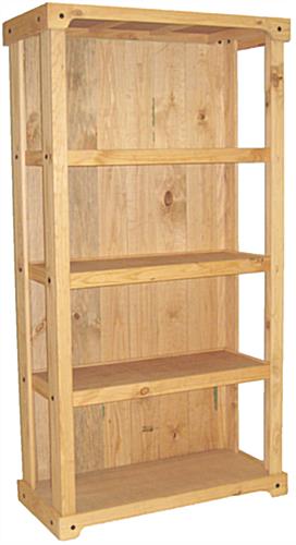Wooden Retail Shelving Unit with 3 Shelves, Closed Back – Natural Finish