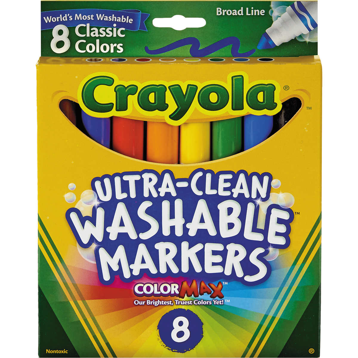 Crayola Broad Line Washable Markers, Assorted Colors, 8 ct