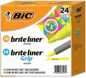 BIC Brite Liner Highlighter Combo Pack, Chisel Tip, Fluorescent Yellow, 24 ct