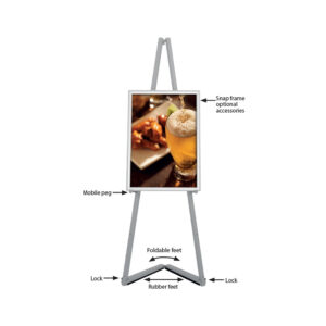 24 x 36 Poster Frame with Bifold Floor Easel, Height Adjustable Display Pegs Gray/Black Steel Easel