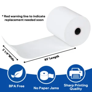 Thermal Receipt Paper Rolls, White, 2-1/4" x 85', 50 Rolls