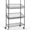 NSF Commercial Heavy Duty 4 Tier Wire Shelving with Two Trapezoid Baskets, Wheels, Leveling Feet, Black 18"D x 36"W x 64"H