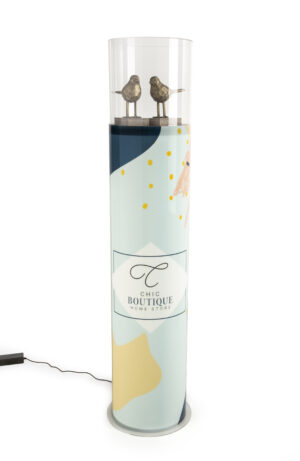 14" Round Display Case w/ Interior LED Lights & Custom Wraparound Graphics - Clear