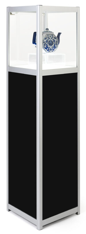 15" Pedestal Display Case w/ Interior LED Lights, Rechargeable, EZ Transport - Silver