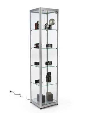 15.5" Glass Display Case, Adjustable Shelves, Locking, Ships Unassembled - Silver