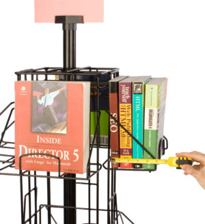 16-Pocket Wire Book Stand for Floor, Rotating, with Header Clip - Black