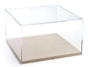 16.75 x 10 Countertop Display Case w/ Lift off Acrylic Top & Tan Linen Base