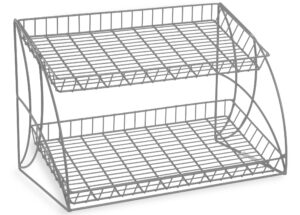 2-Tiered Wire Rack Display, Tabletop, 25"w Open Shelves - Silver