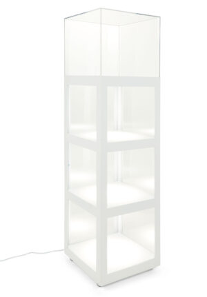 20" Acrylic Display Case w/ Interior LED lights, Locking Fixed Shelves- White
