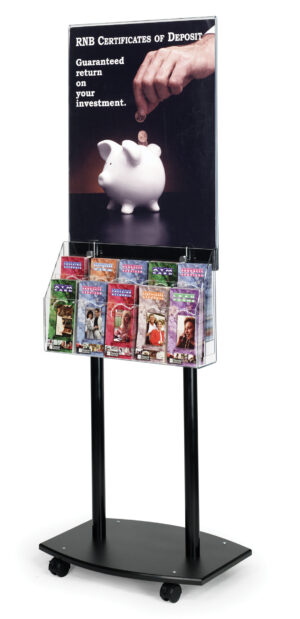22" x 28" Floor Standing Sign Holder w/ Literature Pockets, Wheels - Black