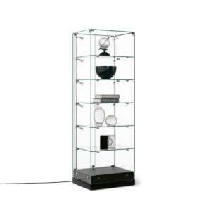 24" Glass Display Case w/LED Lights, Hinged Door,Frameless, Ships Assembled - Black